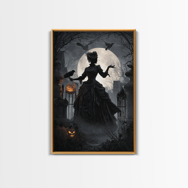 1950s Halloween Nostalgia, Vertical Wall Art, Haunted Gothic Art, Framed Canvas Print, Halloween Wall Decor, Gothic Home Decor