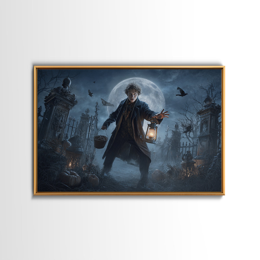 1950s Halloween Nostalgia, Landscape Wall Art, Haunted Gothic Art, Framed Canvas Print, Halloween Wall Decor, Gothic Home Decor