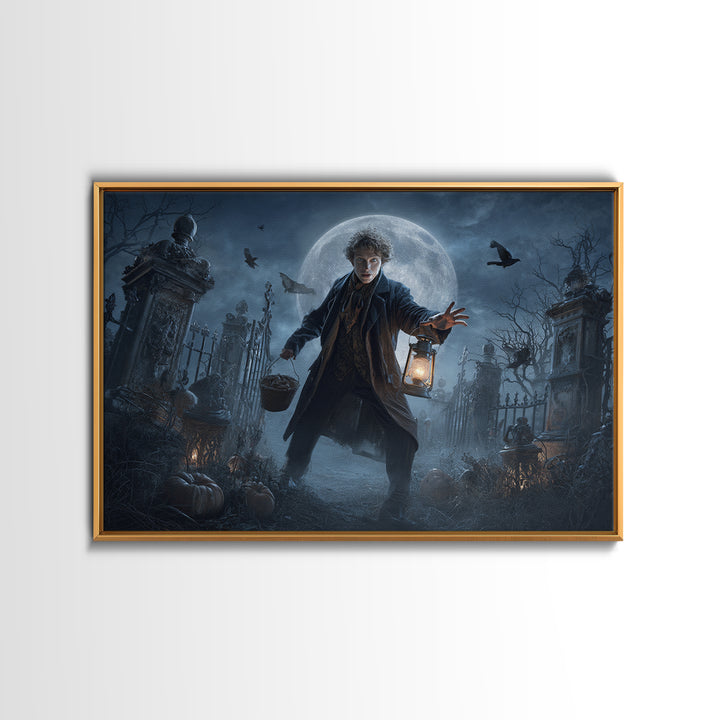 1950s Halloween Nostalgia, Landscape Wall Art, Haunted Gothic Art, Framed Canvas Print, Halloween Wall Decor, Gothic Home Decor