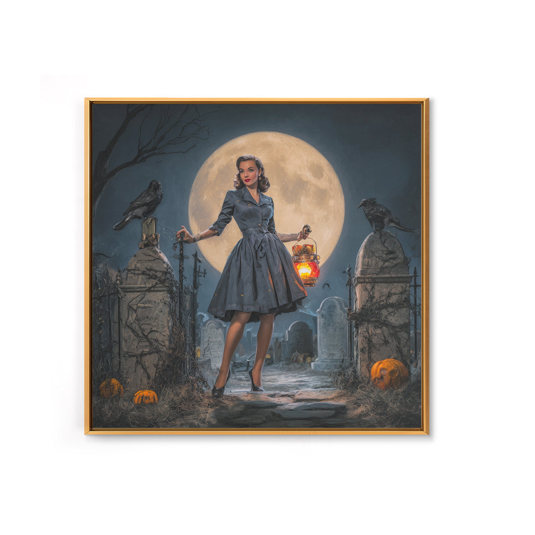 1950s Halloween Nostalgia, Square Wall Art, Dark Fantasy Wall Art, Canvas Print, Halloween Wall Decor, Gothic Home Decor, Horror Wall Art