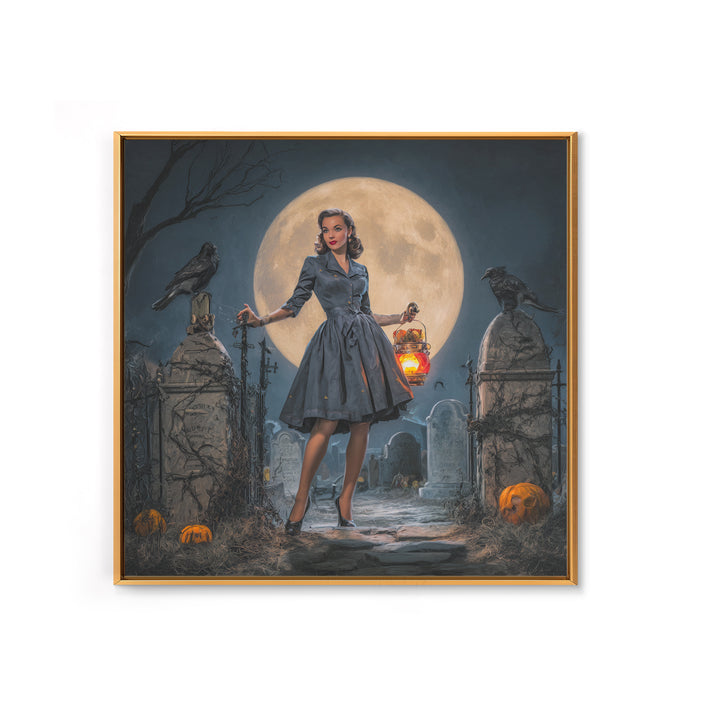 1950s Halloween Nostalgia, Square Wall Art, Dark Fantasy Wall Art, Canvas Print, Halloween Wall Decor, Gothic Home Decor, Horror Wall Art