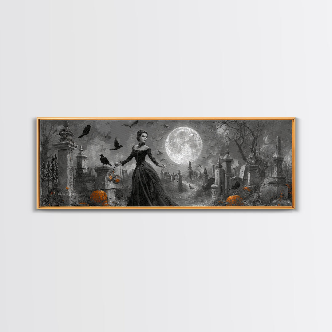1950s Halloween Nostalgia, Extra Wide Wall Art, Spooky Home Decor, Canvas Print, Halloween Wall Decor, Gothic Home Decor, Spooky Wall Decor