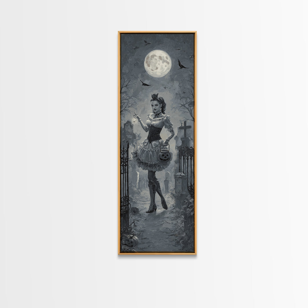 1950s Halloween Nostalgia, Tall Narrow Wall Art, Spooky Home Decor, Canvas Print, Halloween Wall Decor, Gothic Home Decor, Horror Wall Art