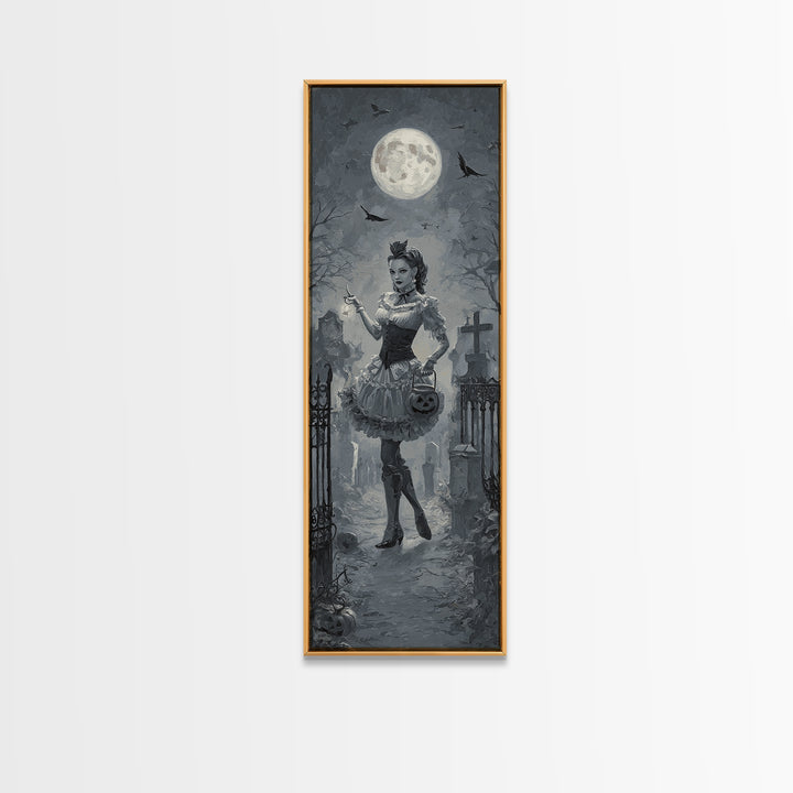 1950s Halloween Nostalgia, Tall Narrow Wall Art, Spooky Home Decor, Canvas Print, Halloween Wall Decor, Gothic Home Decor, Horror Wall Art