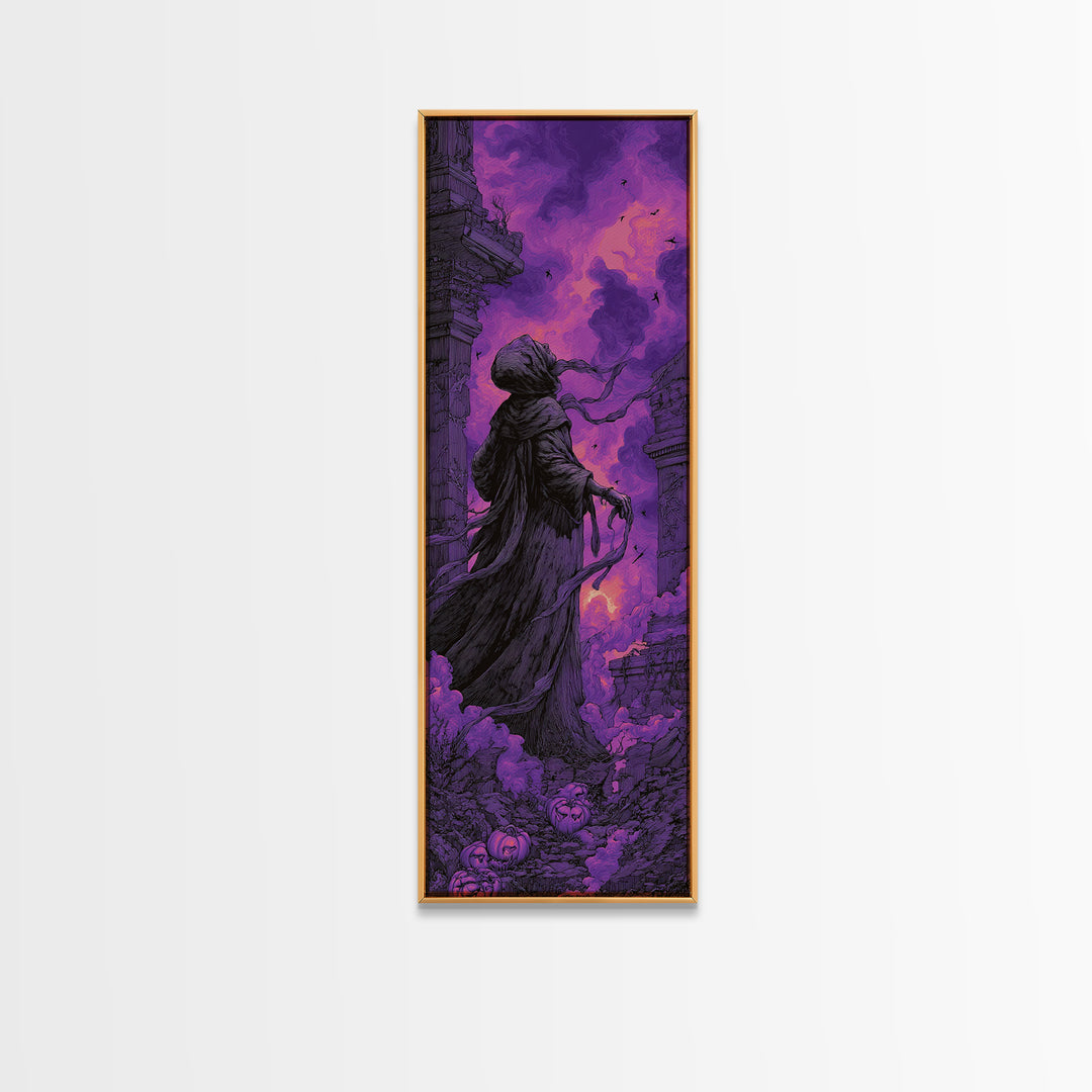 1980s Neon Horror, Tall Narrow Wall Art, Spooky Home Decor, Canvas Print, Halloween Wall Decor, Gothic Home Decor, Halloween Decor