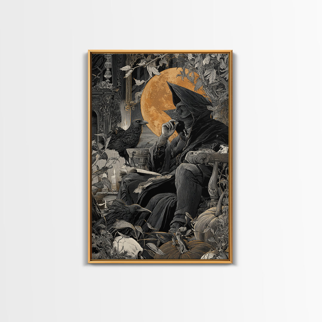 Dark Academia Halloween, Vertical Wall Art, Macabre Wall Art, Framed Canvas Print, Halloween Wall Decor, Gothic Home Decor, Dark Fantasy Art