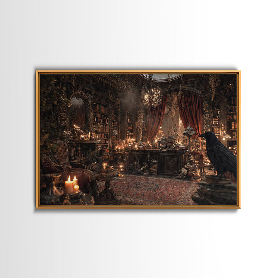 Dark Academia Halloween, Landscape Wall Art, Haunted Gothic Art, Framed Canvas Print, Halloween Wall Decor, Gothic Home Decor