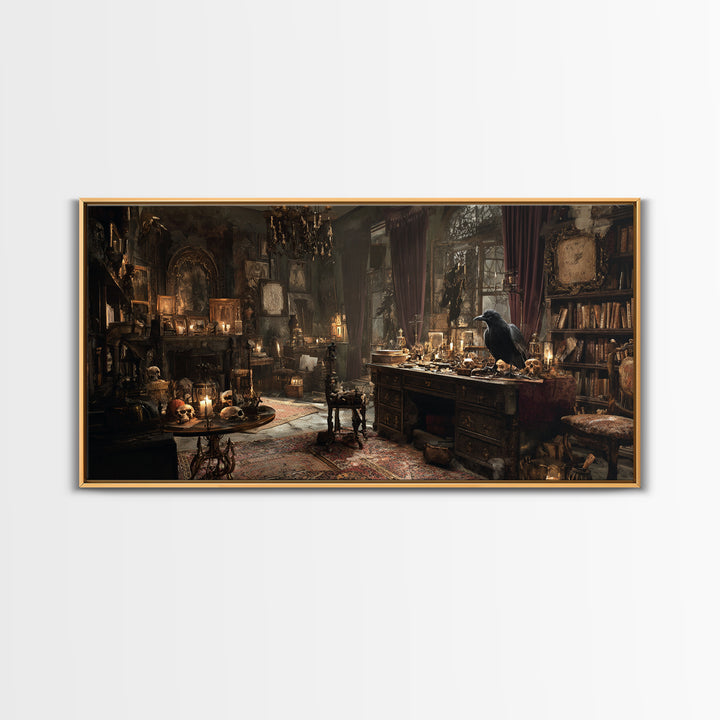 Dark Academia Halloween, Wide Panoramic Art, Dark Fantasy Wall Art, Canvas Print, Halloween Wall Decor, Gothic Home Decor, Horror Wall Art