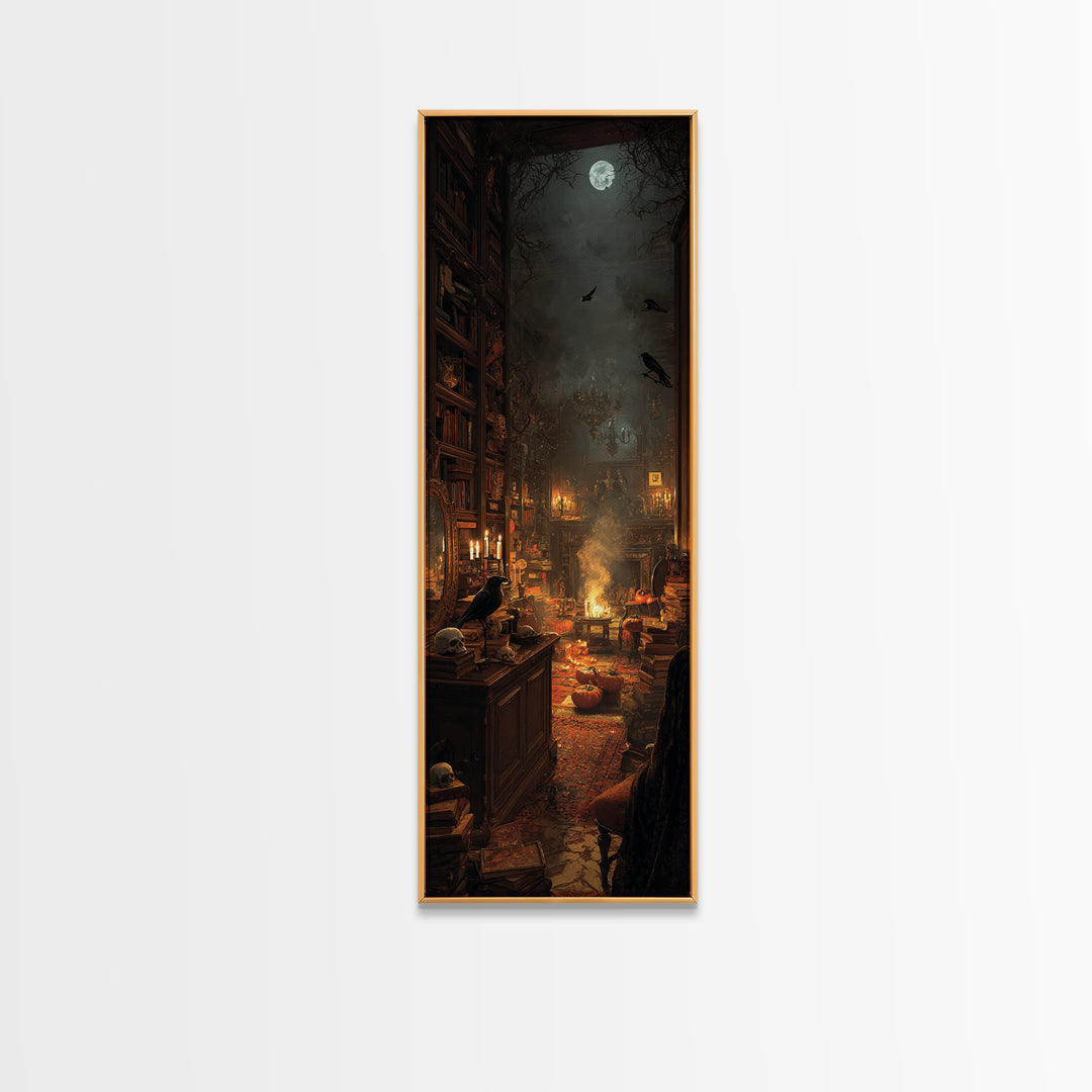 Dark Academia Halloween, Tall Narrow Wall Art, Dark Fantasy Wall Art, Canvas Print, Halloween Wall Decor, Gothic Home Decor, Halloween Decor