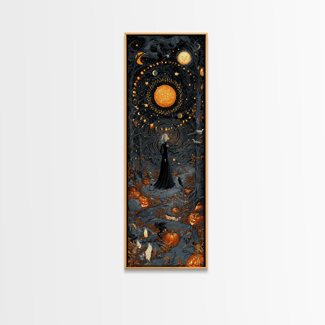 Celestial Witchcraft, Tall Narrow Wall Art, Gothic Horror Wall Art, Framed Canvas Print, Halloween Wall Decor, Gothic Home Decor