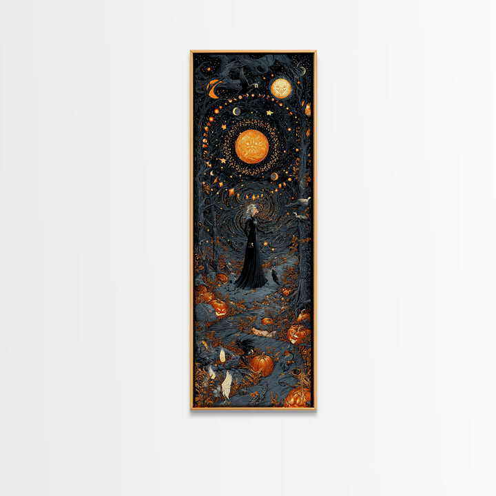 Celestial Witchcraft, Tall Narrow Wall Art, Gothic Horror Wall Art, Framed Canvas Print, Halloween Wall Decor, Gothic Home Decor