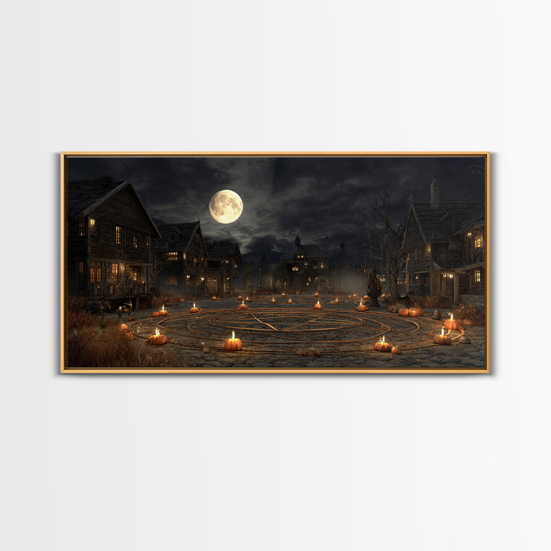 Occult Harvest Festival, Wide Panoramic Art, Macabre Wall Art, Framed Canvas Print, Halloween Wall Decor, Gothic Home Decor