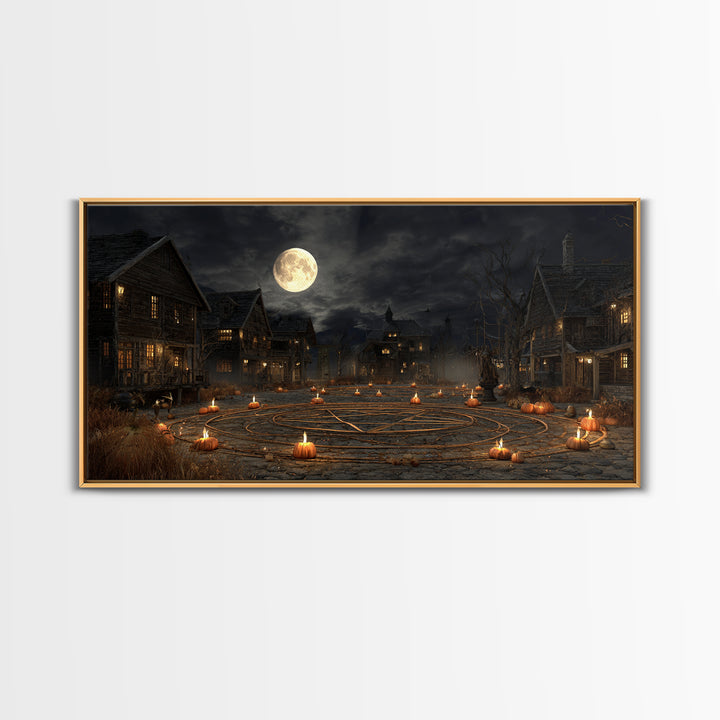 Occult Harvest Festival, Wide Panoramic Art, Macabre Wall Art, Framed Canvas Print, Halloween Wall Decor, Gothic Home Decor