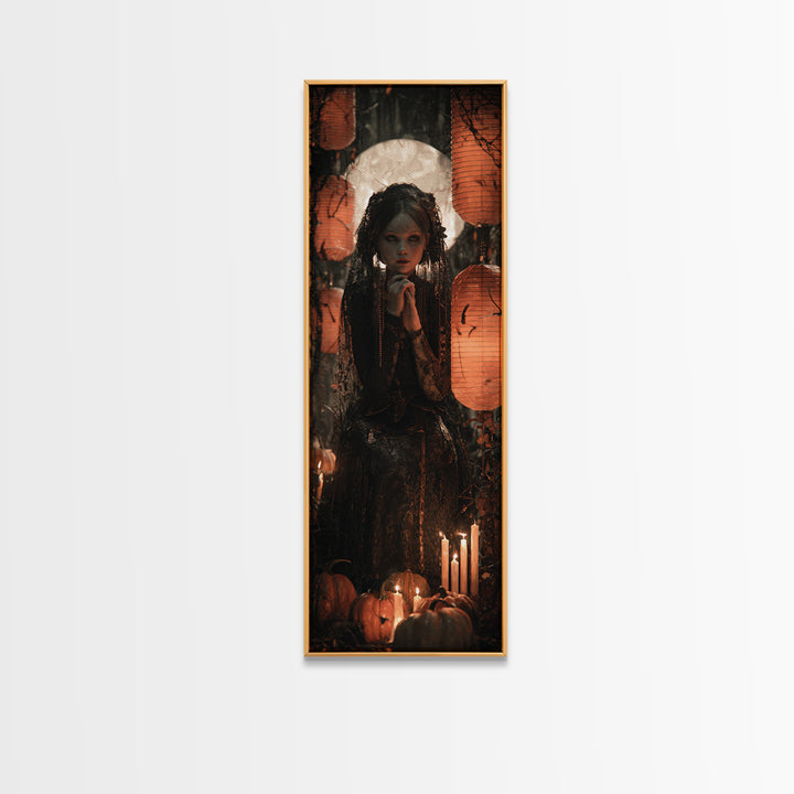 Occult Harvest Festival, Tall Narrow Wall Art, Macabre Wall Art, Framed Canvas Print, Halloween Wall Decor, Gothic Home Decor
