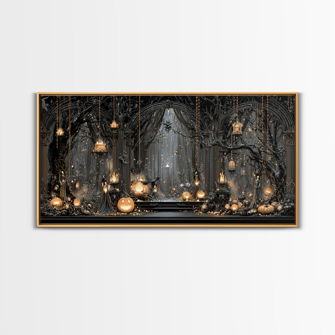 Enchanted Woodland Halloween, Wide Panoramic Art, Dark Fantasy Wall Art, Canvas Print, Halloween Wall Decor, Gothic Home Decor