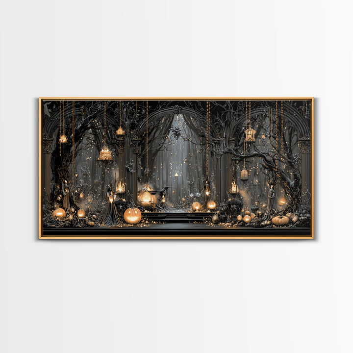Enchanted Woodland Halloween, Wide Panoramic Art, Dark Fantasy Wall Art, Canvas Print, Halloween Wall Decor, Gothic Home Decor