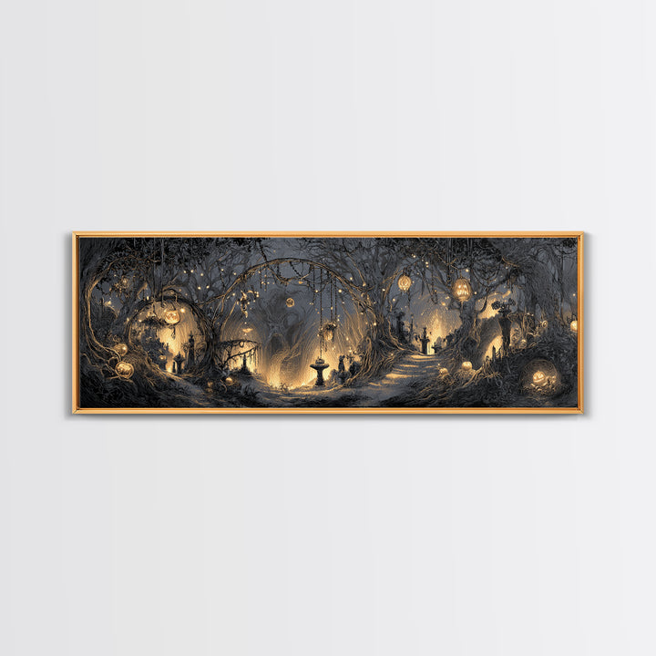 Enchanted Woodland Halloween, Extra Wide Wall Art, Spooky Home Decor, Canvas Print, Halloween Wall Decor, Gothic Home Decor