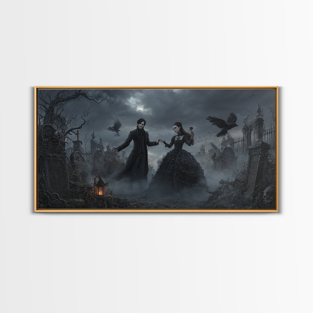 Gothic Romance, Wide Panoramic Art, Dark Halloween Decor, Canvas Print, Halloween Wall Decor, Gothic Home Decor, Seasonal Home Decor