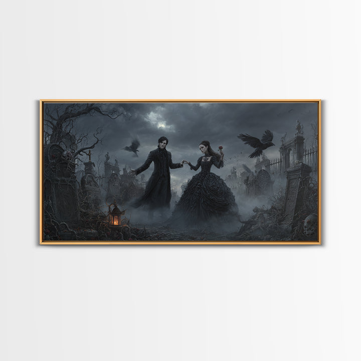 Gothic Romance, Wide Panoramic Art, Dark Halloween Decor, Canvas Print, Halloween Wall Decor, Gothic Home Decor, Seasonal Home Decor