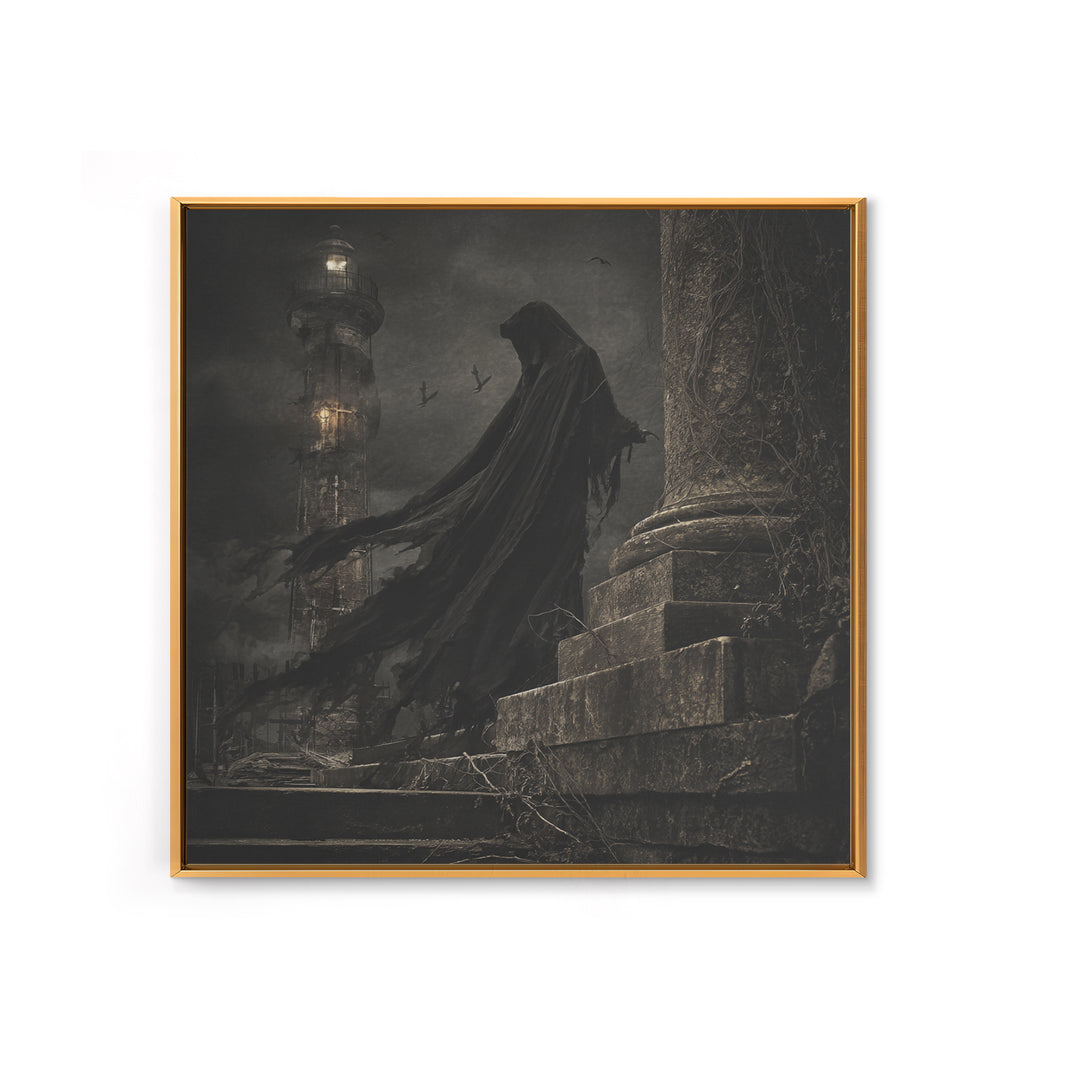 Haunted Seaside Halloween, Square Wall Art, Macabre Wall Art, Framed Canvas Print, Halloween Wall Decor, Gothic Home Decor, Dark Fantasy Art
