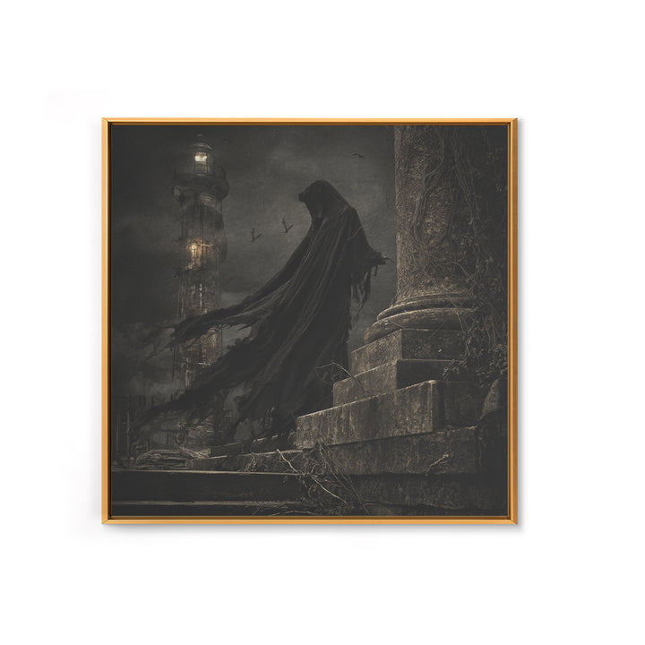 Haunted Seaside Halloween, Square Wall Art, Macabre Wall Art, Framed Canvas Print, Halloween Wall Decor, Gothic Home Decor, Dark Fantasy Art