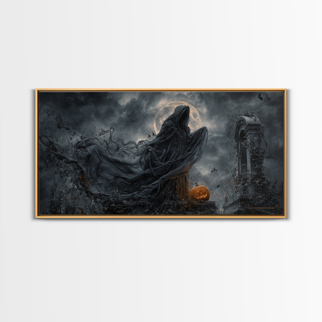 Haunted Seaside Halloween, Wide Panoramic Art, Spooky Home Decor, Canvas Print, Halloween Wall Decor, Gothic Home Decor, Macabre Wall Art
