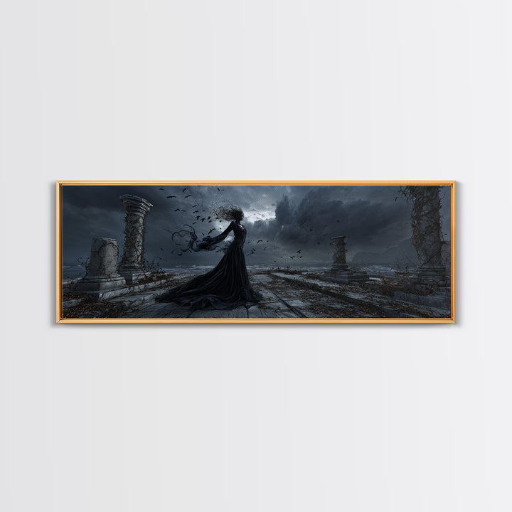 Haunted Seaside Halloween, Extra Wide Wall Art, Dark Fantasy Wall Art, Canvas Print, Halloween Wall Decor, Gothic Home Decor