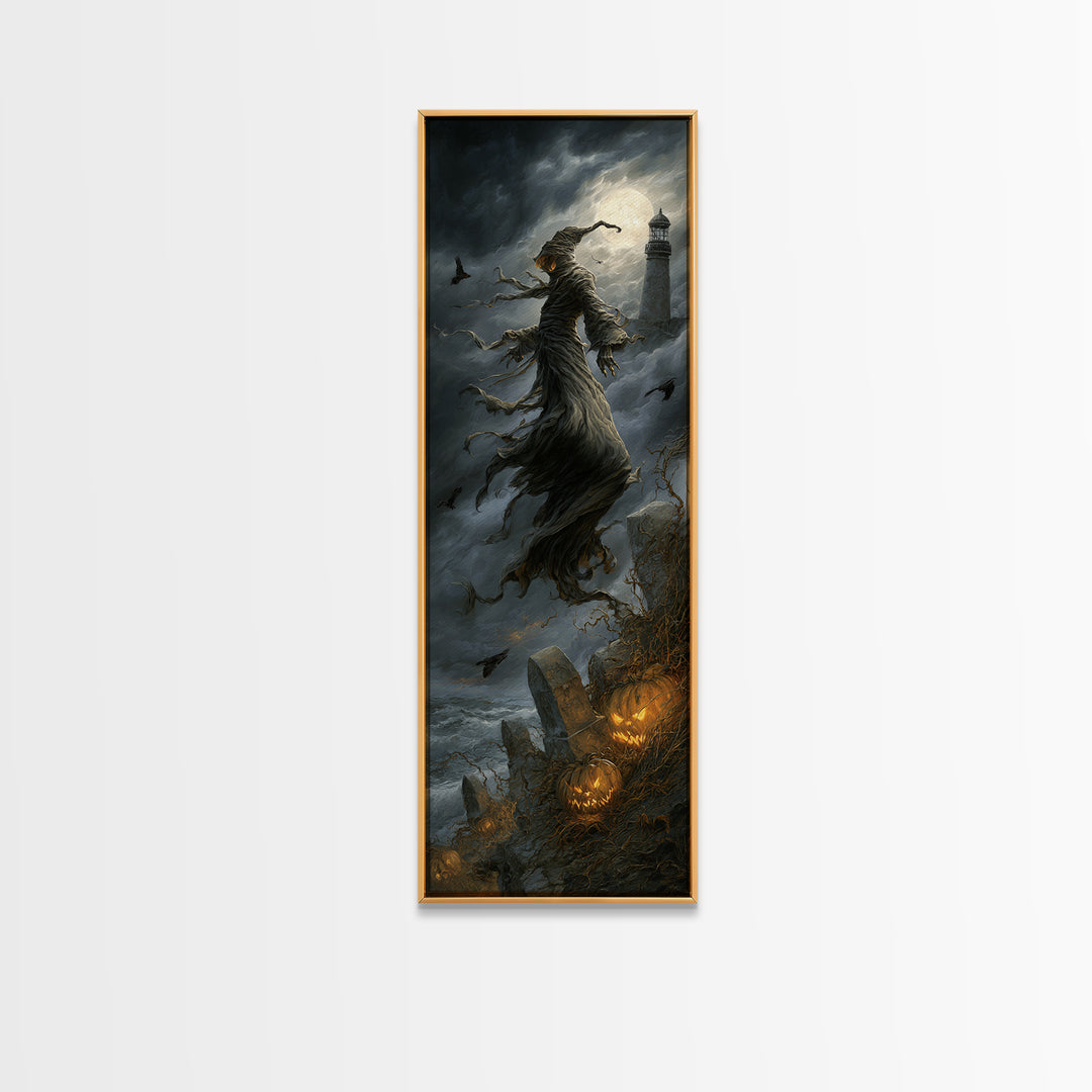 Haunted Seaside Halloween, Tall Narrow Wall Art, Dark Fantasy Wall Art, Canvas Print, Halloween Wall Decor, Gothic Home Decor