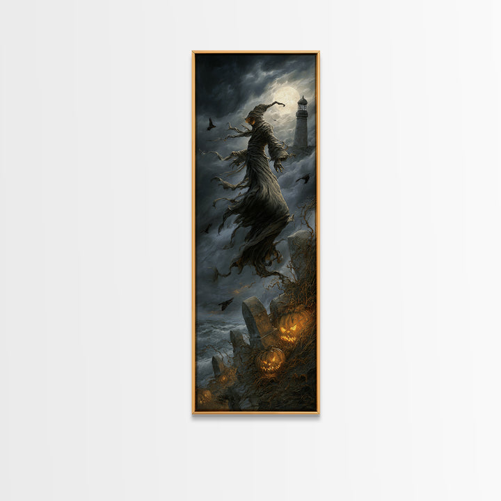 Haunted Seaside Halloween, Tall Narrow Wall Art, Dark Fantasy Wall Art, Canvas Print, Halloween Wall Decor, Gothic Home Decor