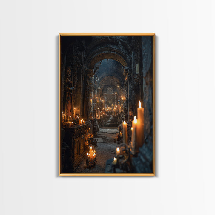 The Candlelit Crypt, Vertical Wall Art, Dark Fantasy Wall Art, Canvas Print, Halloween Wall Decor, Gothic Home Decor, Spooky Wall Decor