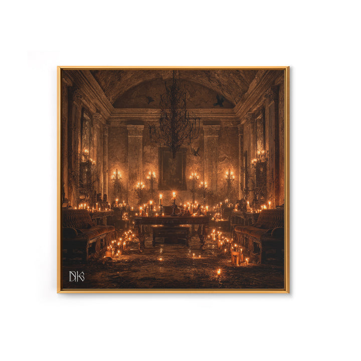 The Candlelit Crypt, Square Wall Art, Macabre Wall Art, Framed Canvas Print, Halloween Wall Decor, Gothic Home Decor, Seasonal Home Decor