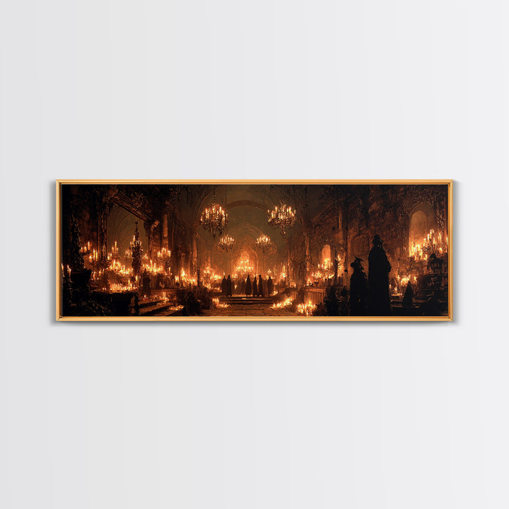 The Candlelit Crypt, Extra Wide Wall Art, Gothic Horror Wall Art, Framed Canvas Print, Halloween Wall Decor, Gothic Home Decor