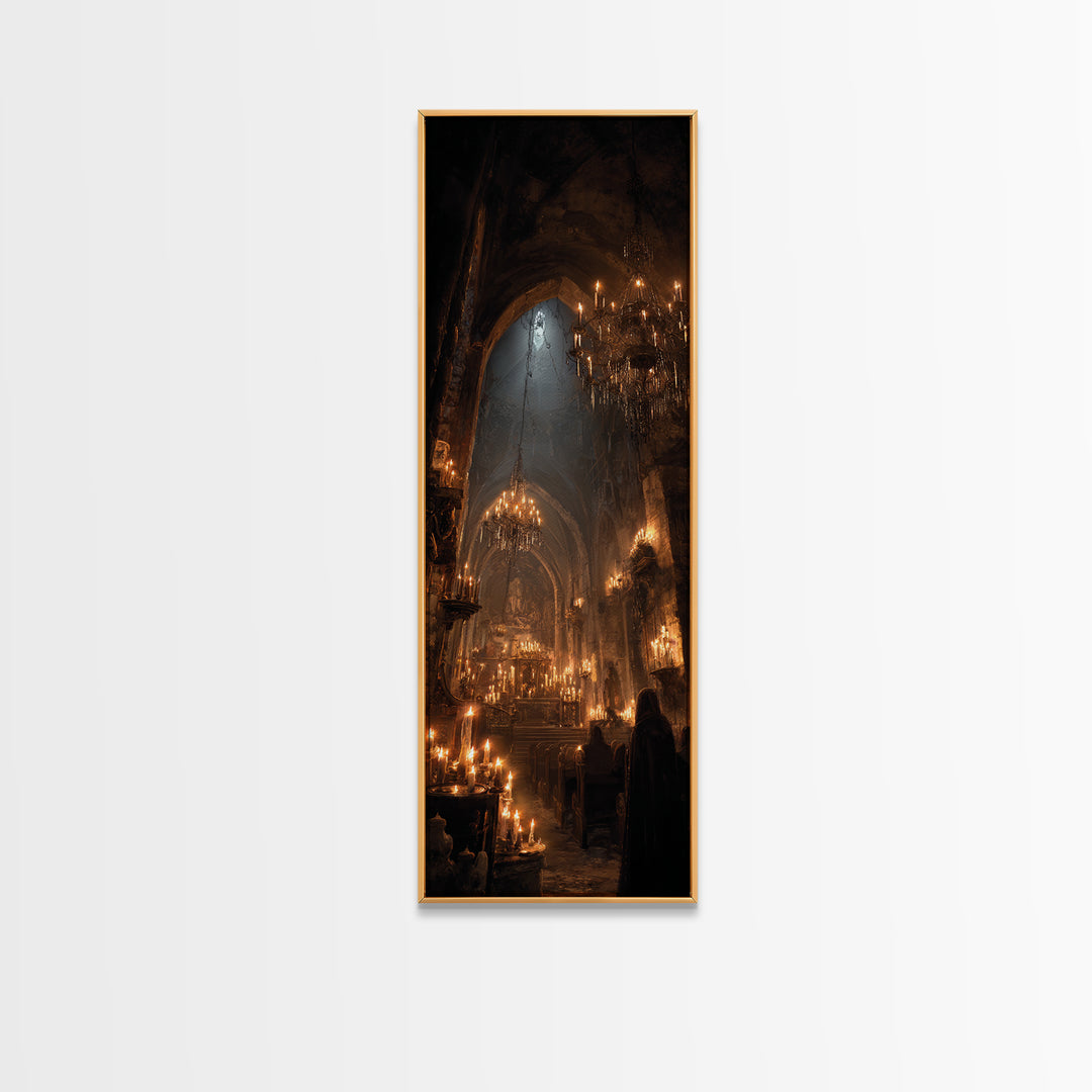 The Candlelit Crypt, Tall Narrow Wall Art, Gothic Horror Wall Art, Framed Canvas Print, Halloween Wall Decor, Gothic Home Decor