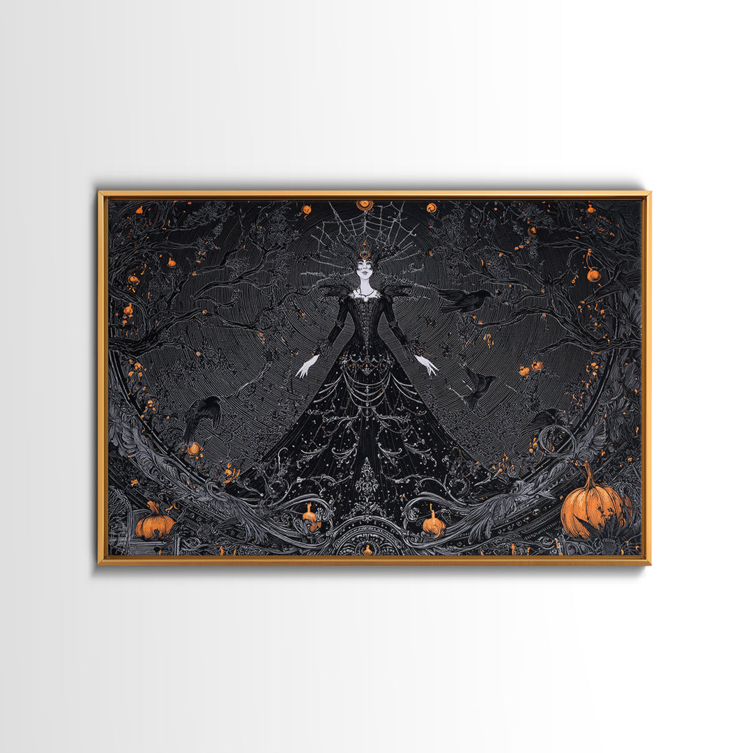 Black Lace And Cobwebs, Landscape Wall Art, Haunted Gothic Art, Framed Canvas Print, Halloween Wall Decor, Gothic Home Decor