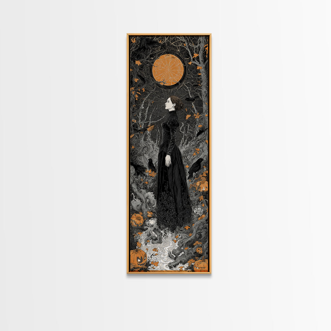 Black Lace And Cobwebs, Tall Narrow Wall Art, Gothic Horror Wall Art, Framed Canvas Print, Halloween Wall Decor, Gothic Home Decor