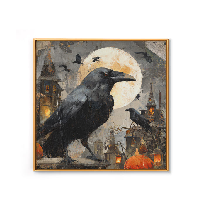 Ravens And Ruins, Square Wall Art, Dark Halloween Decor, Canvas Print, Halloween Wall Decor, Gothic Home Decor, Seasonal Home Decor