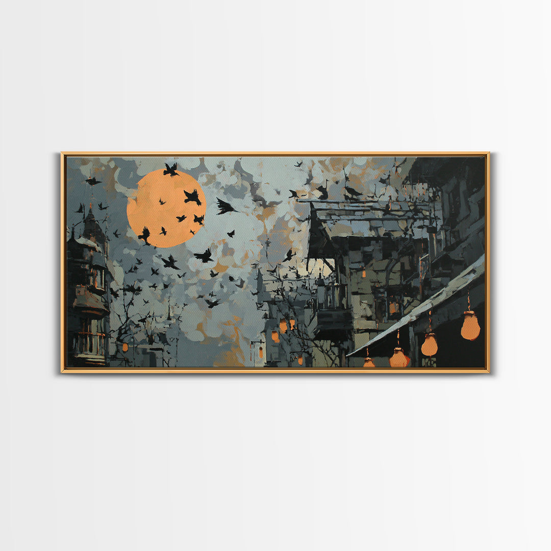 Ravens And Ruins, Wide Panoramic Art, Spooky Home Decor, Canvas Print, Halloween Wall Decor, Gothic Home Decor, Macabre Wall Art