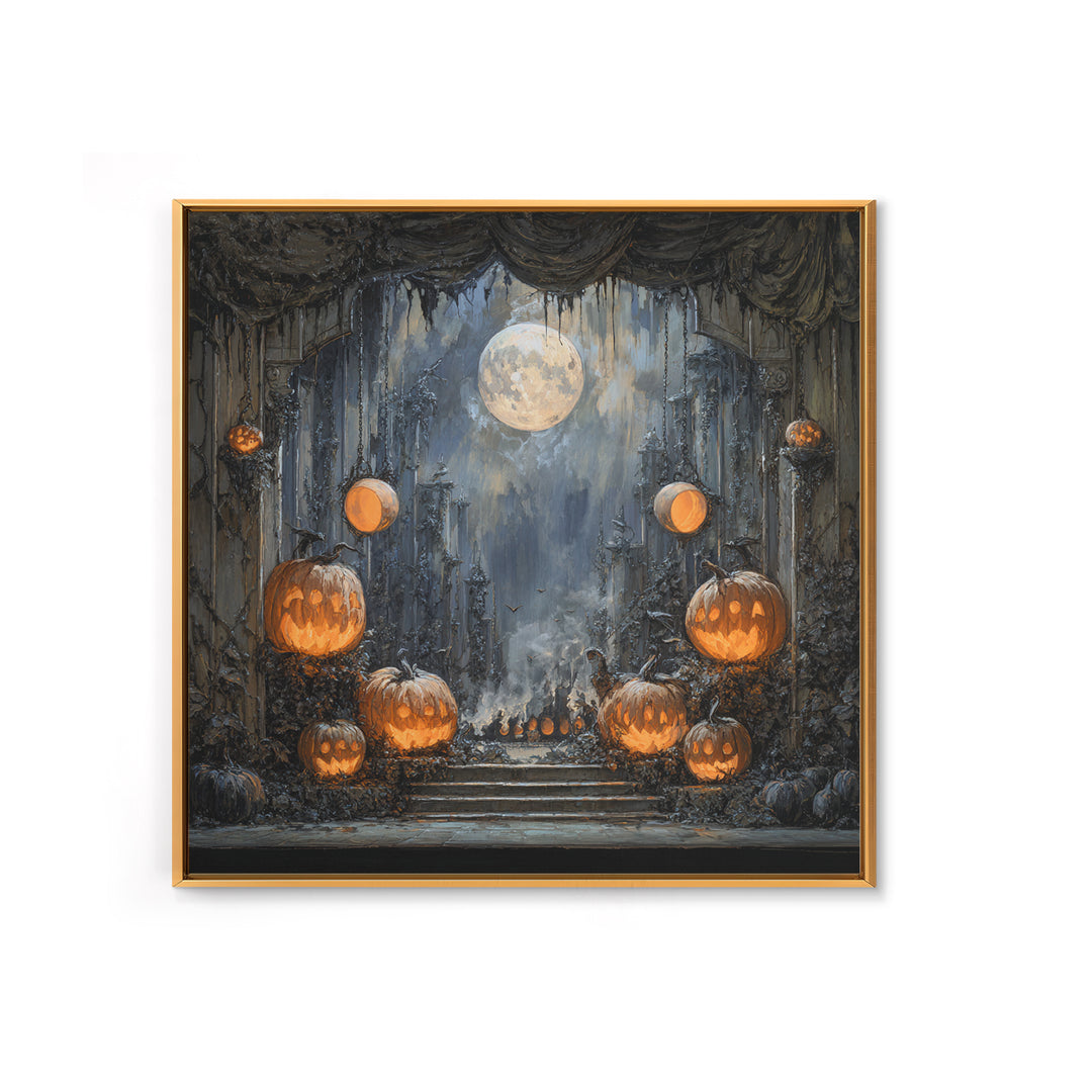 Pumpkins And Moon Phases, Square Wall Art, Dark Fantasy Wall Art, Canvas Print, Halloween Wall Decor, Gothic Home Decor