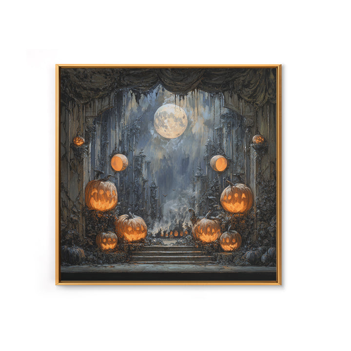 Pumpkins And Moon Phases, Square Wall Art, Dark Fantasy Wall Art, Canvas Print, Halloween Wall Decor, Gothic Home Decor
