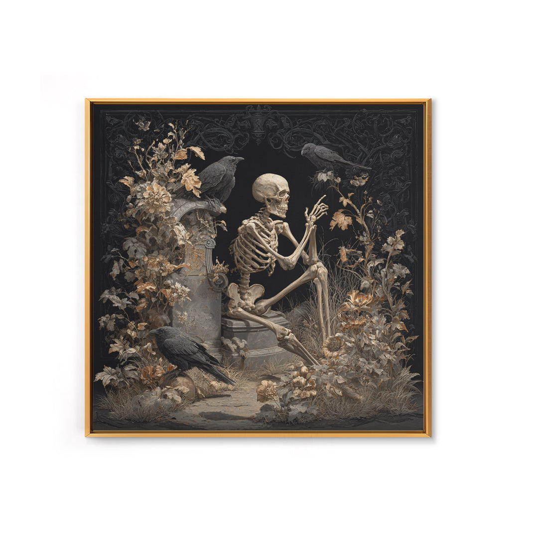 Skeletal Botanicals, Square Wall Art, Dark Fantasy Wall Art, Canvas Print, Halloween Wall Decor, Gothic Home Decor, Dark Fantasy Art