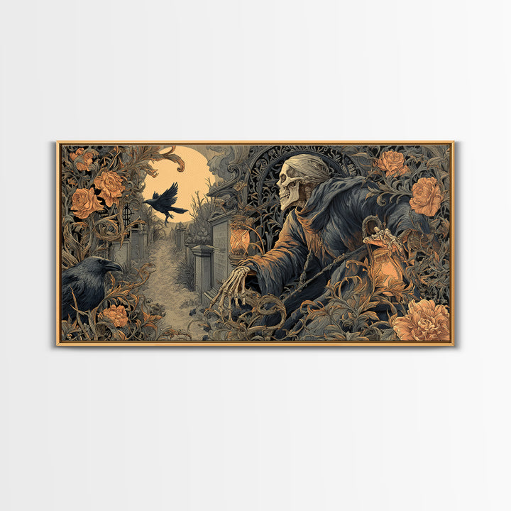 Skeletal Botanicals, Wide Panoramic Art, Spooky Home Decor, Canvas Print, Halloween Wall Decor, Gothic Home Decor, Statement Wall Art