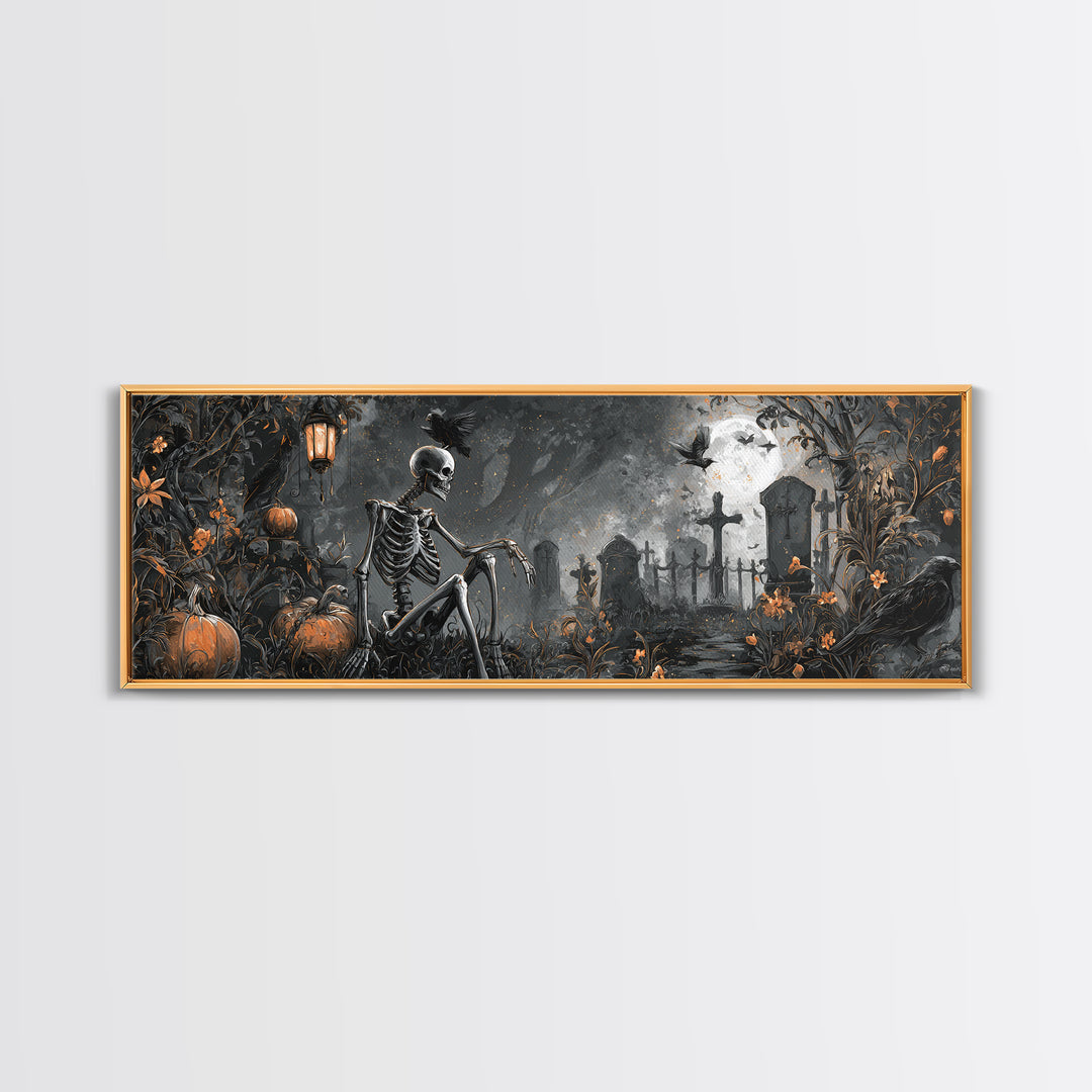 Skeletal Botanicals, Extra Wide Wall Art, Gothic Horror Wall Art, Framed Canvas Print, Halloween Wall Decor, Gothic Home Decor