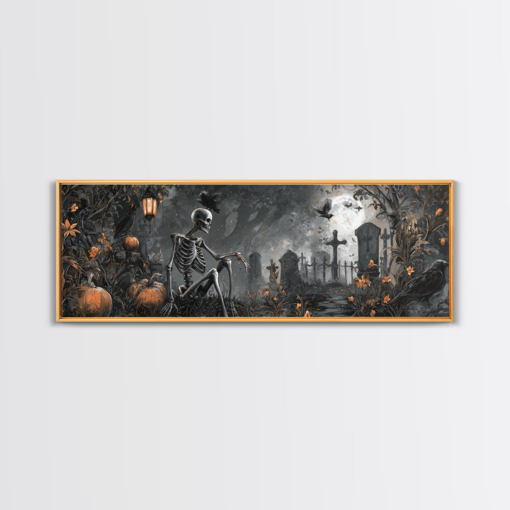 Skeletal Botanicals, Extra Wide Wall Art, Gothic Horror Wall Art, Framed Canvas Print, Halloween Wall Decor, Gothic Home Decor
