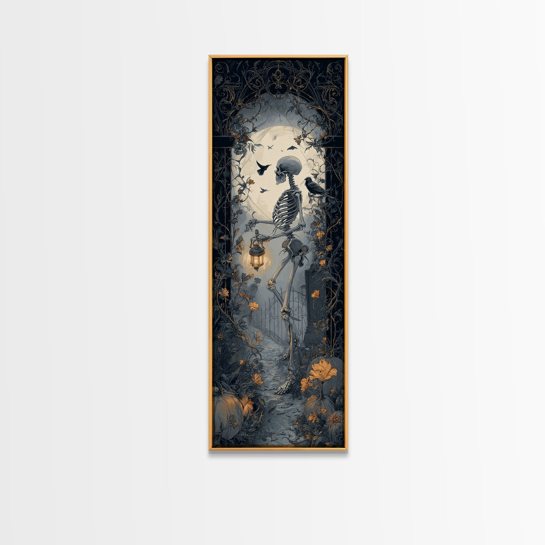 Skeletal Botanicals, Tall Narrow Wall Art, Dark Halloween Decor, Canvas Print, Halloween Wall Decor, Gothic Home Decor, Dark Fantasy Art