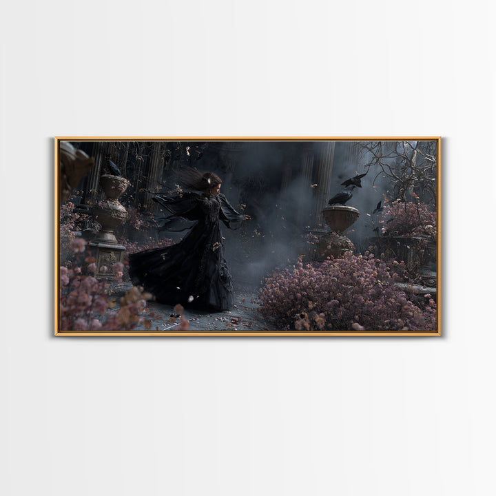 The Poison Garden, Wide Panoramic Art, Haunted Gothic Art, Framed Canvas Print, Halloween Wall Decor, Gothic Home Decor, Halloween Wall Art