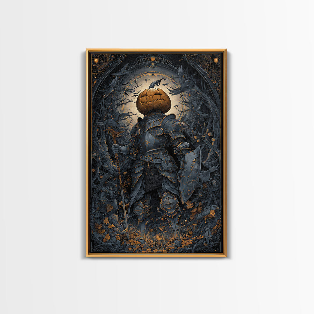 The Pumpkin Paladin, Vertical Wall Art, Dark Halloween Decor, Canvas Print, Halloween Wall Decor, Gothic Home Decor, Statement Wall Art