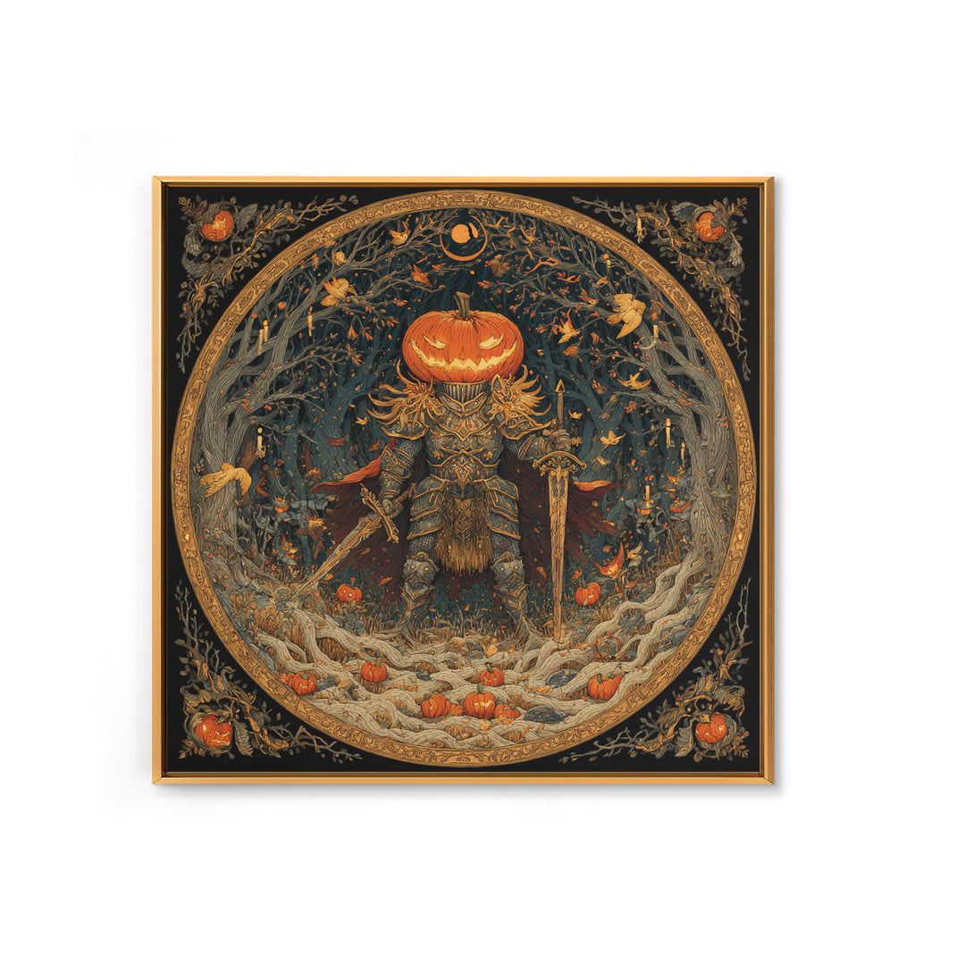 The Pumpkin Paladin, Square Wall Art, Dark Fantasy Wall Art, Canvas Print, Halloween Wall Decor, Gothic Home Decor, Dark Fantasy Art