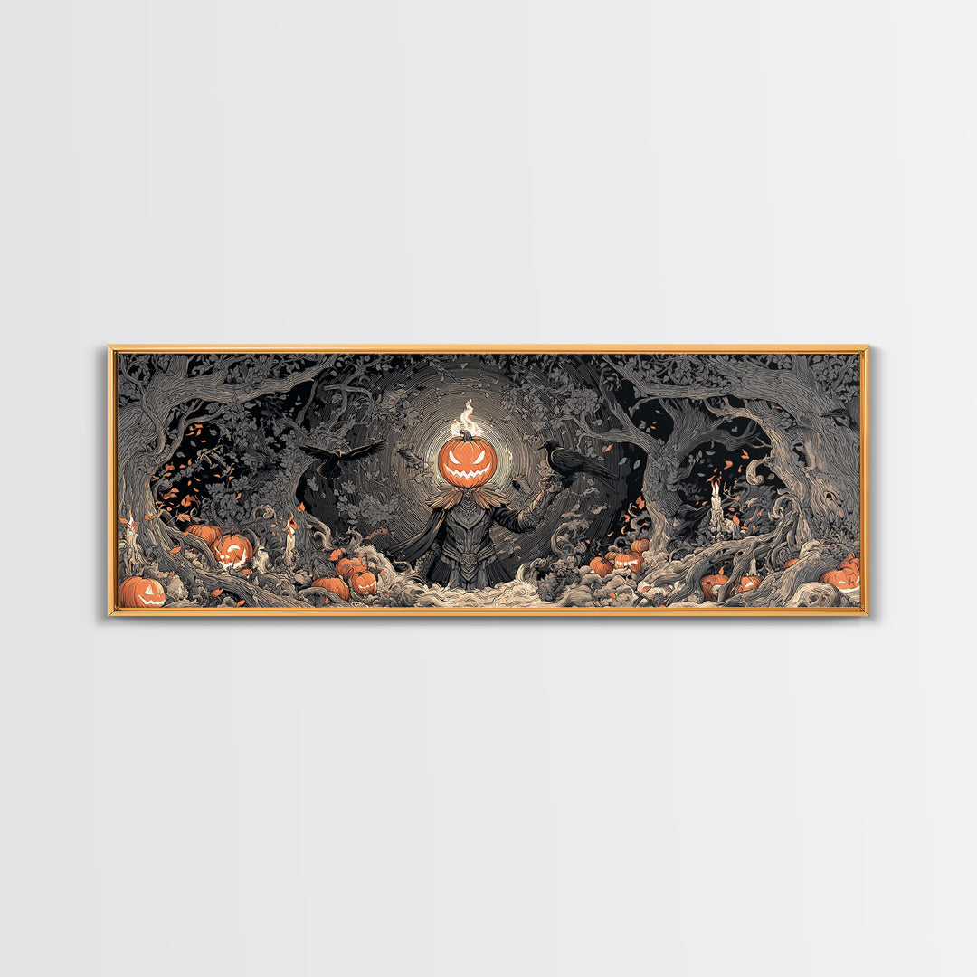 The Pumpkin Paladin, Extra Wide Wall Art, Spooky Home Decor, Canvas Print, Halloween Wall Decor, Gothic Home Decor, Statement Wall Art
