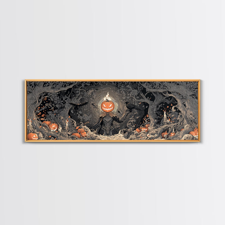 The Pumpkin Paladin, Extra Wide Wall Art, Spooky Home Decor, Canvas Print, Halloween Wall Decor, Gothic Home Decor, Statement Wall Art