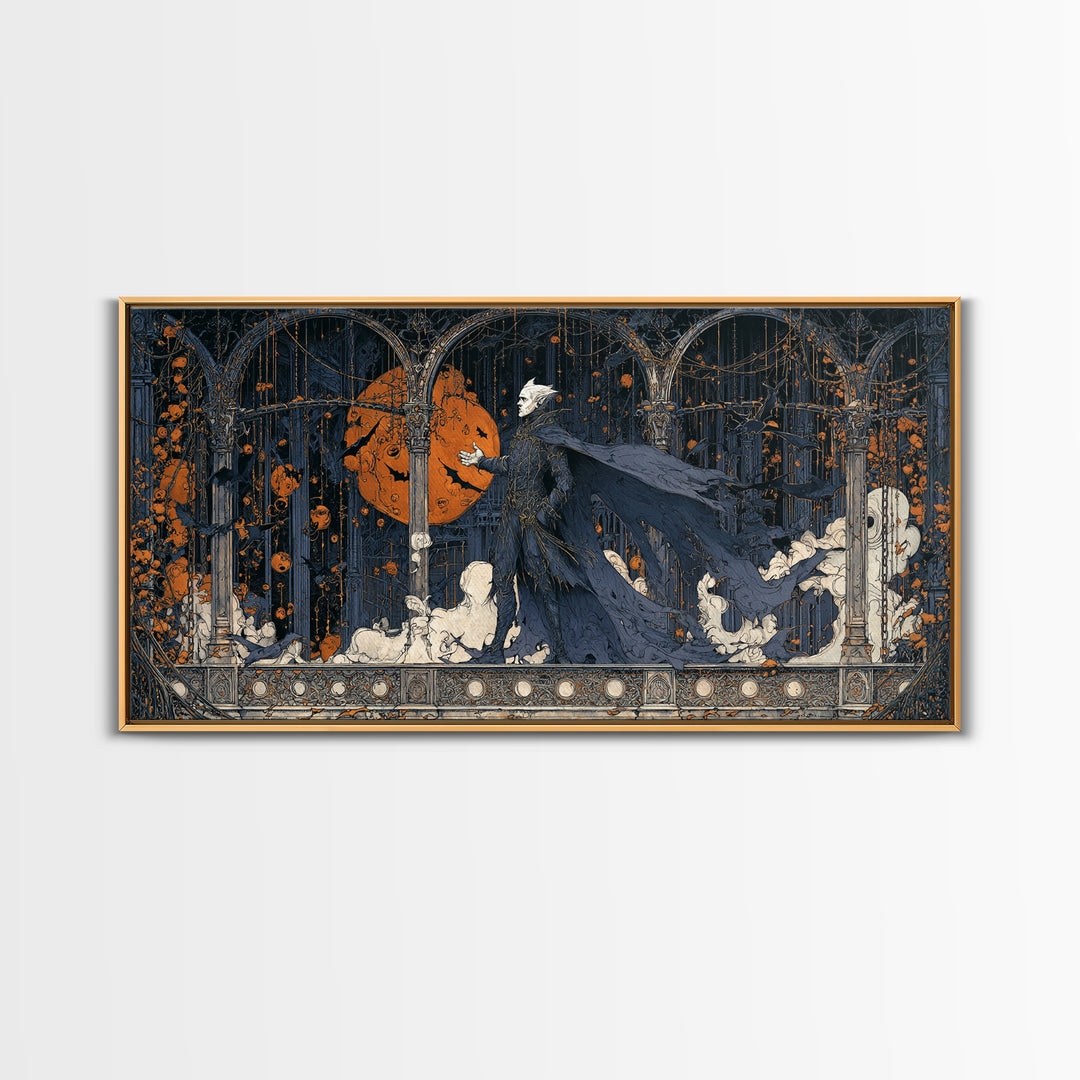 The Bat Prince, Wide Panoramic Art, Gothic Horror Wall Art, Framed Canvas Print, Halloween Wall Decor, Gothic Home Decor, Statement Wall Art